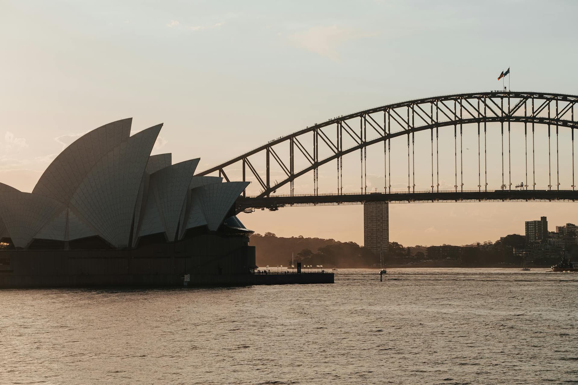 Sydney Harbour Bridge and Opera House at sunset